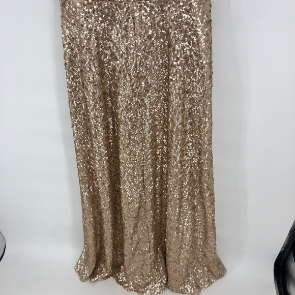 Dessy Group Rose Gold Sequined Beaded Formal Maxi Gown Cowl Neck 4508 Size 6 EUC - Picture 6 of 8